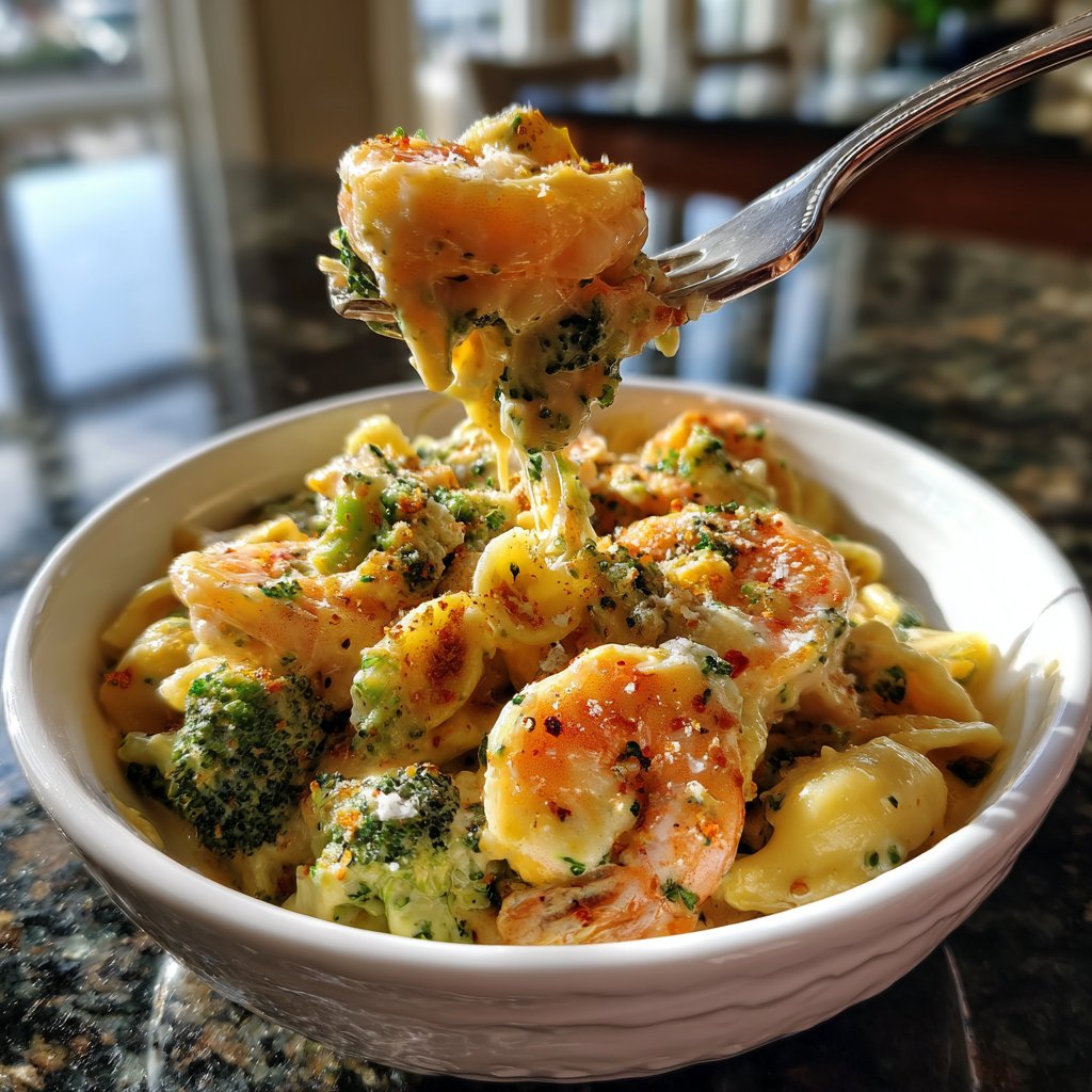 Broccoli Cheddar Shrimp Pasta